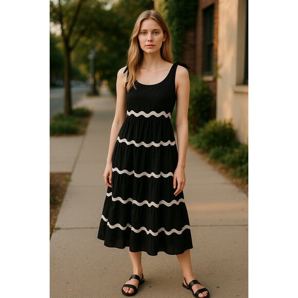 Pretty Garden size small black midi dress with white - Picture 1 of 5